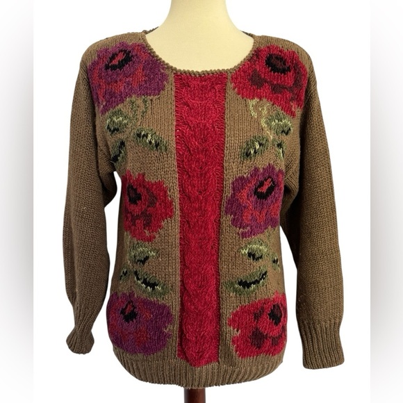 Vintage Counterparts Floral Knit Fall Winter Thick Retro 90s Sweater Size Medium - Picture 14 of 14